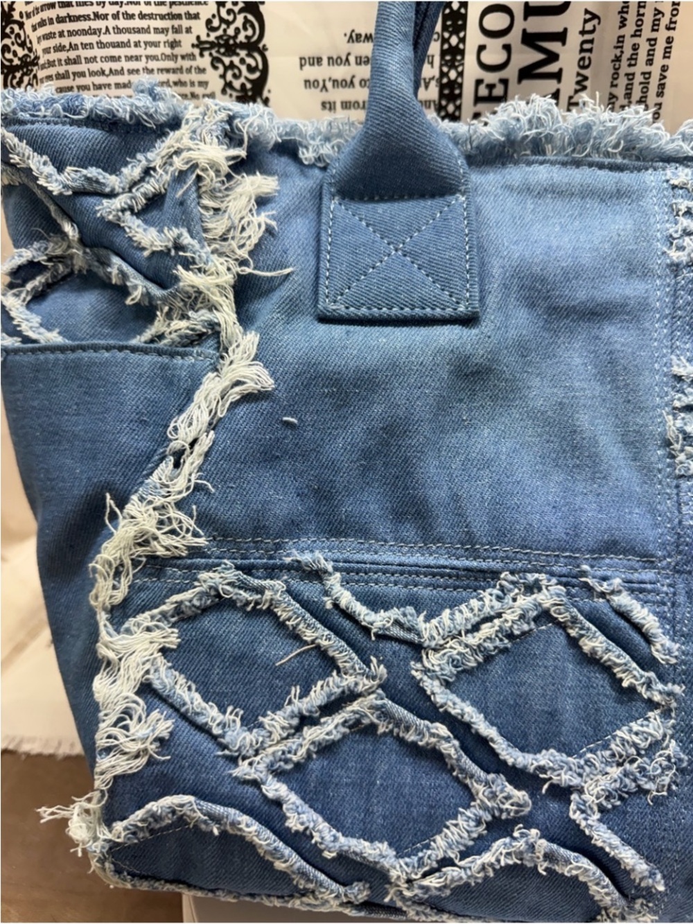 NWT Wildfox Denim Frayed Tote Bag - Blue - Picture 3 of 6